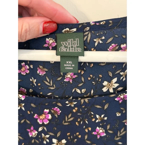 Wild Fable Floral Babydoll Tunic Dress XXL Boho Long Sleeve Navy Pink - Picture 2 of 4